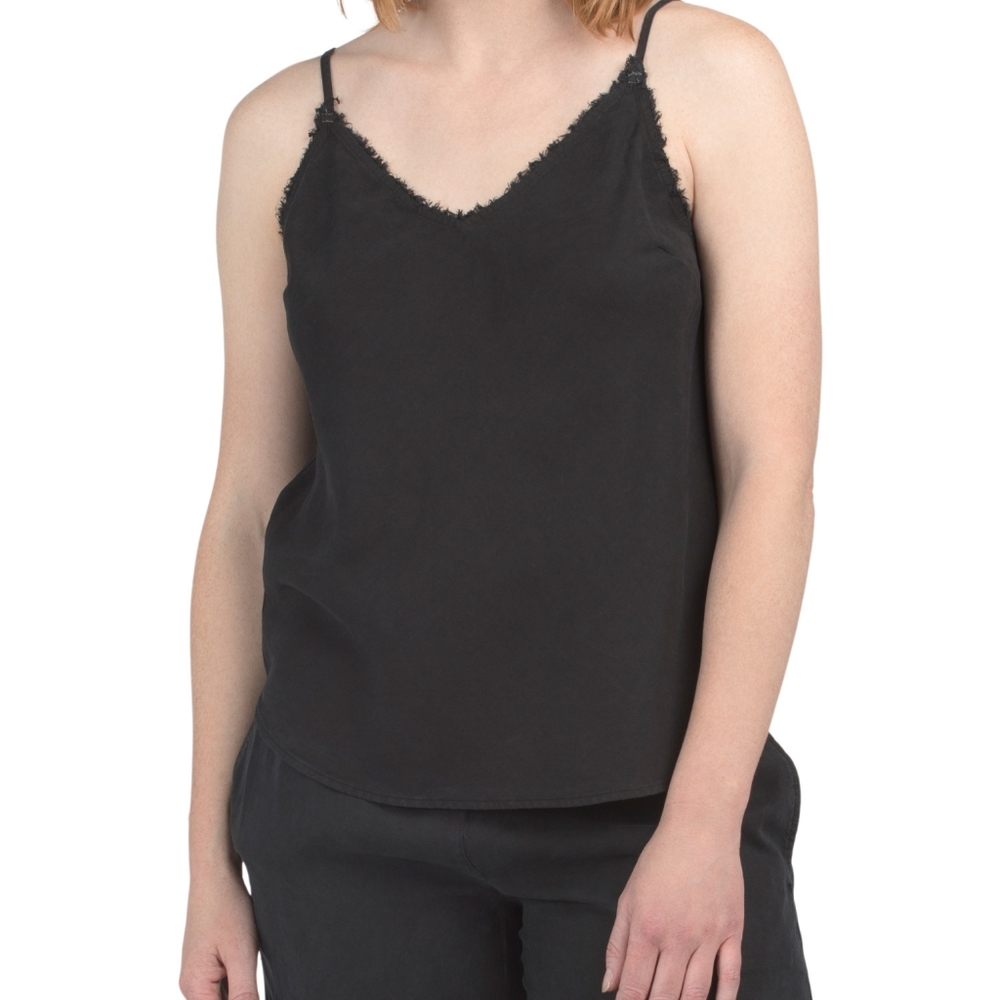 Anthropologie Cloth & Stone Lumi Frayed Edge Trimmed Cami Black EUC - M